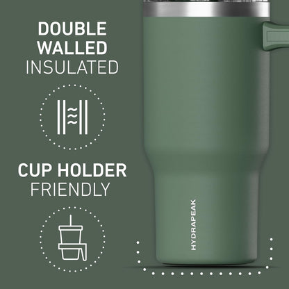 Voyager 25oz Insulated Tumbler with Handle & 2-in-1 Sip & Straw Lid, Everyday Stainless Steel, Travel, Cupholder Friendly Reusable Water Bottle for Work, Office, School & Commuting (Ivory)