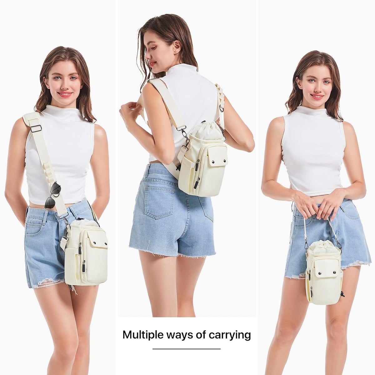 Water Bottle Holder with Strap 32 40oz Crossbody Insulated Water Bottle Carrier Sling Bag with Adjustable Wide Strap and Phone Purse 5 Pockets for Walking Hiking Gym Travel