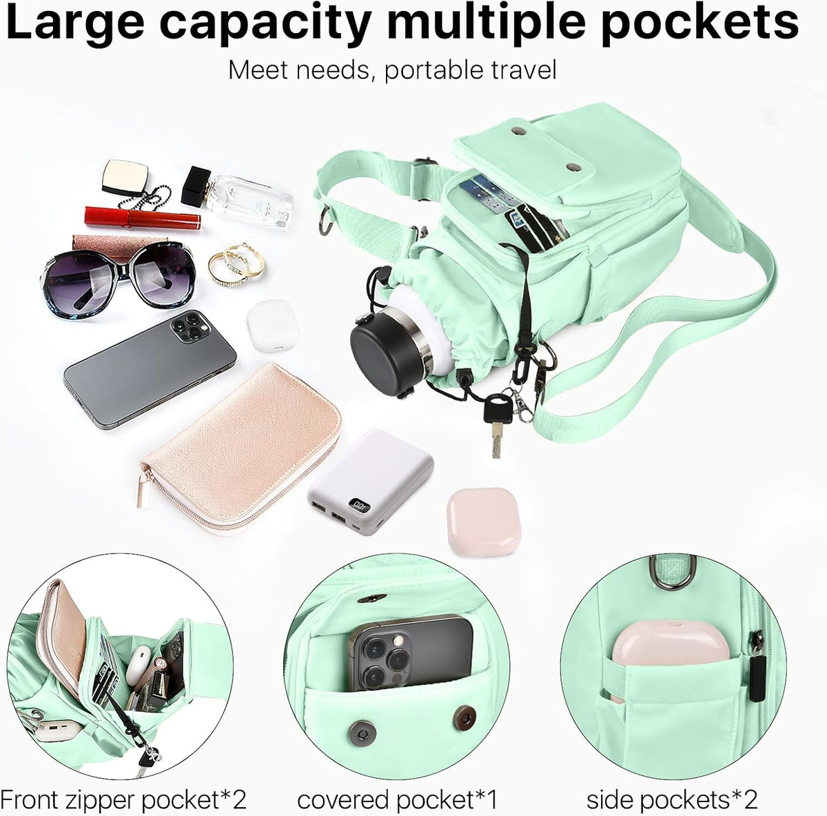 Water Bottle Holder with Strap 32 40oz Crossbody Insulated Water Bottle Carrier Sling Bag with Adjustable Wide Strap and Phone Purse 5 Pockets for Walking Hiking Gym Travel