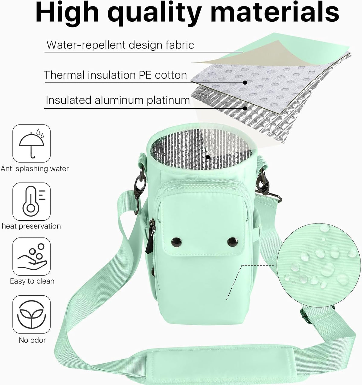 Water Bottle Holder with Strap 32 40oz Crossbody Insulated Water Bottle Carrier Sling Bag with Adjustable Wide Strap and Phone Purse 5 Pockets for Walking Hiking Gym Travel
