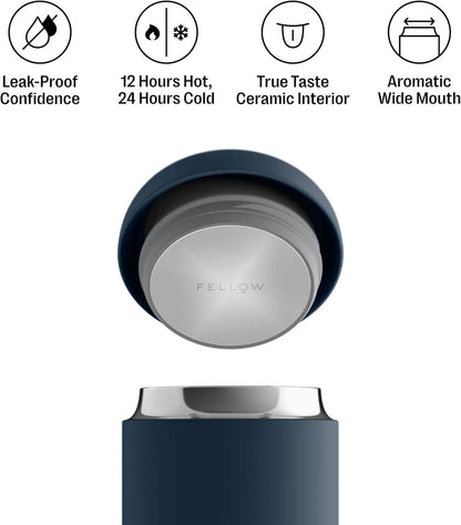 Carter Wide 12 oz Ceramic Lined Travel Mug with Lid, Coffee & Tea