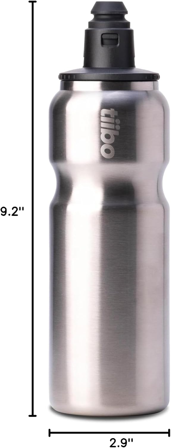 Vacuum Insulated Stainless Steel Bike Water Bottle, Double Wall, No-Squeeze, Fast Flow Sport Nozzle, Designed for Cycling, Biking, Fitness & Sports, Fits Most Bike Cages (Brushed, 23OZ)