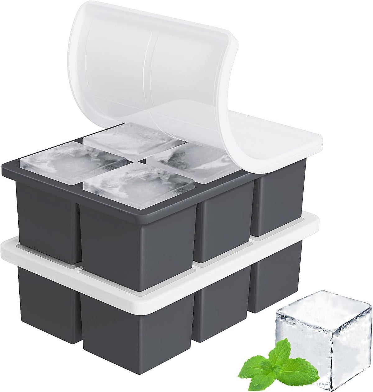 Large Ice Cube Tray for Whiskey: Silicone Ice Cube Trays with Lid - Big Square Old Fashioned Ice Cube Maker for Cocktail - 2inch Huge Cubed Ice Trays for Whisky