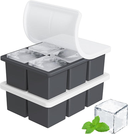 Large Ice Cube Tray for Whiskey: Silicone Ice Cube Trays with Lid - Big Square Old Fashioned Ice Cube Maker for Cocktail - 2inch Huge Cubed Ice Trays for Whisky