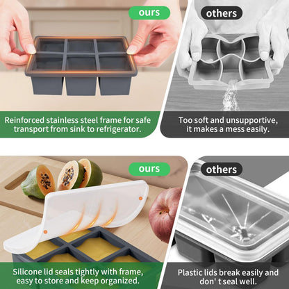 Large Ice Cube Tray for Whiskey: Silicone Ice Cube Trays with Lid - Big Square Old Fashioned Ice Cube Maker for Cocktail - 2inch Huge Cubed Ice Trays for Whisky