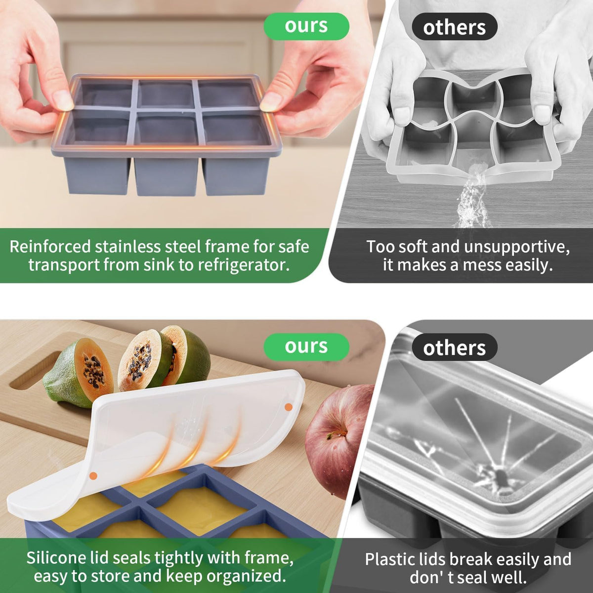 Large Ice Cube Tray for Whiskey: Silicone Ice Cube Trays with Lid - Big Square Old Fashioned Ice Cube Maker for Cocktail - 2inch Huge Cubed Ice Trays for Whisky