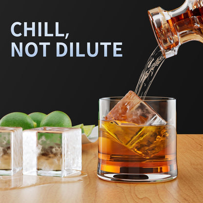 Large Ice Cube Tray for Whiskey: Silicone Ice Cube Trays with Lid - Big Square Old Fashioned Ice Cube Maker for Cocktail - 2inch Huge Cubed Ice Trays for Whisky