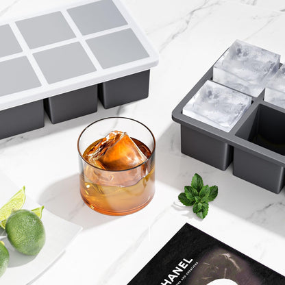 Large Ice Cube Tray for Whiskey: Silicone Ice Cube Trays with Lid - Big Square Old Fashioned Ice Cube Maker for Cocktail - 2inch Huge Cubed Ice Trays for Whisky