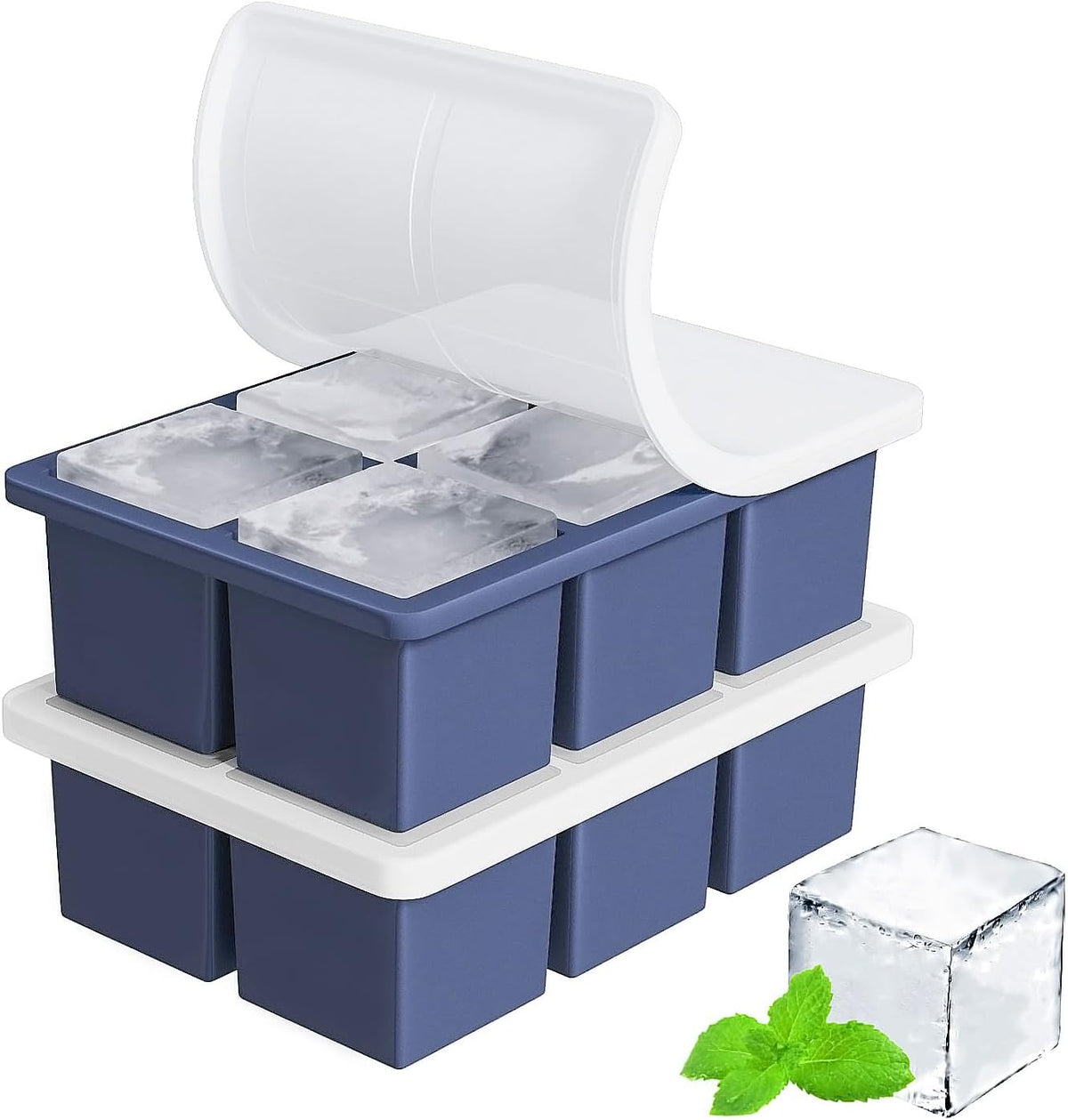Large Ice Cube Tray for Whiskey: Silicone Ice Cube Trays with Lid - Big Square Old Fashioned Ice Cube Maker for Cocktail - 2inch Huge Cubed Ice Trays for Whisky