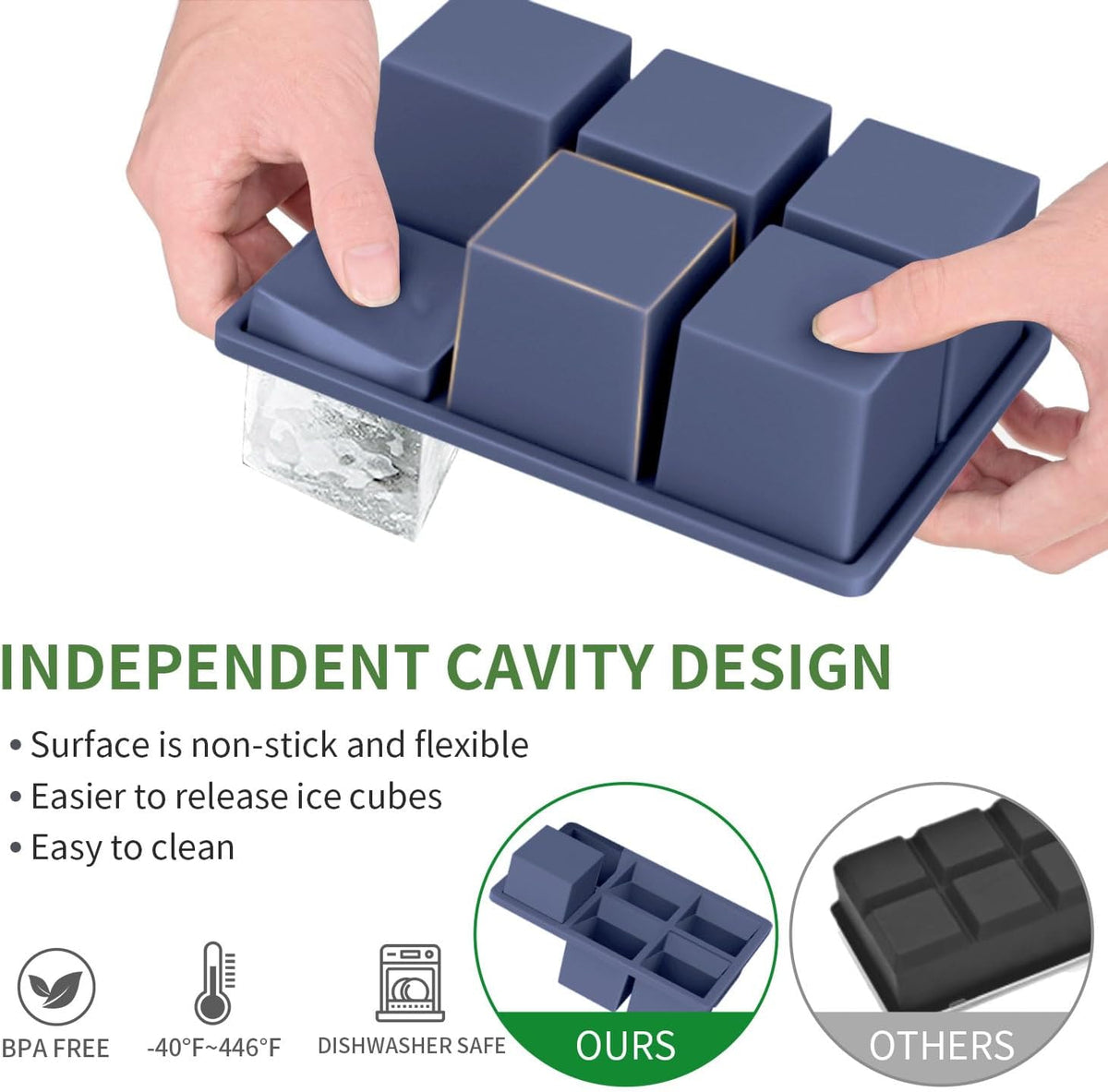 Large Ice Cube Tray for Whiskey: Silicone Ice Cube Trays with Lid - Big Square Old Fashioned Ice Cube Maker for Cocktail - 2inch Huge Cubed Ice Trays for Whisky