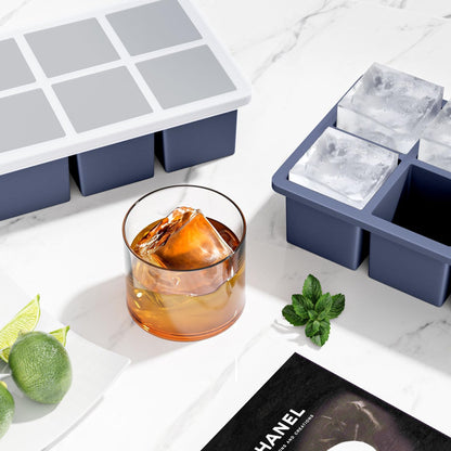 Large Ice Cube Tray for Whiskey: Silicone Ice Cube Trays with Lid - Big Square Old Fashioned Ice Cube Maker for Cocktail - 2inch Huge Cubed Ice Trays for Whisky
