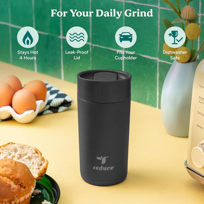 Perk 10oz Insulated Coffee Tumbler – Leak-Proof with Lockable Lid and Vacuum Insulation–Durable Stainless Steel–Fits Car Cup Holders–One-Handed Travel Mug in Sand Leopard Print - Rosebud