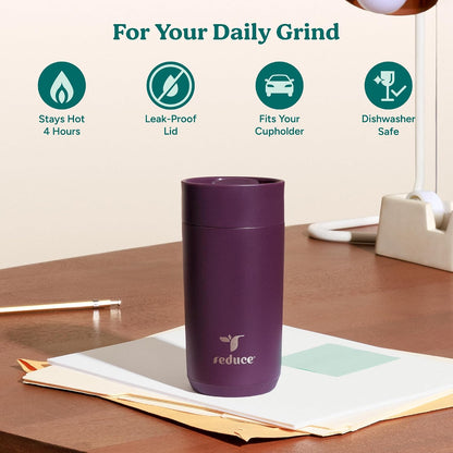 Perk 10oz Insulated Coffee Tumbler – Leak-Proof with Lockable Lid and Vacuum Insulation–Durable Stainless Steel–Fits Car Cup Holders–One-Handed Travel Mug in Sand Leopard Print - Rosebud