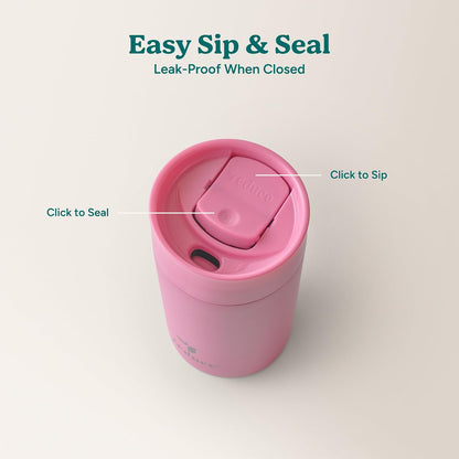 Perk 10oz Insulated Coffee Tumbler – Leak-Proof with Lockable Lid and Vacuum Insulation–Durable Stainless Steel–Fits Car Cup Holders–One-Handed Travel Mug in Sand Leopard Print - Rosebud