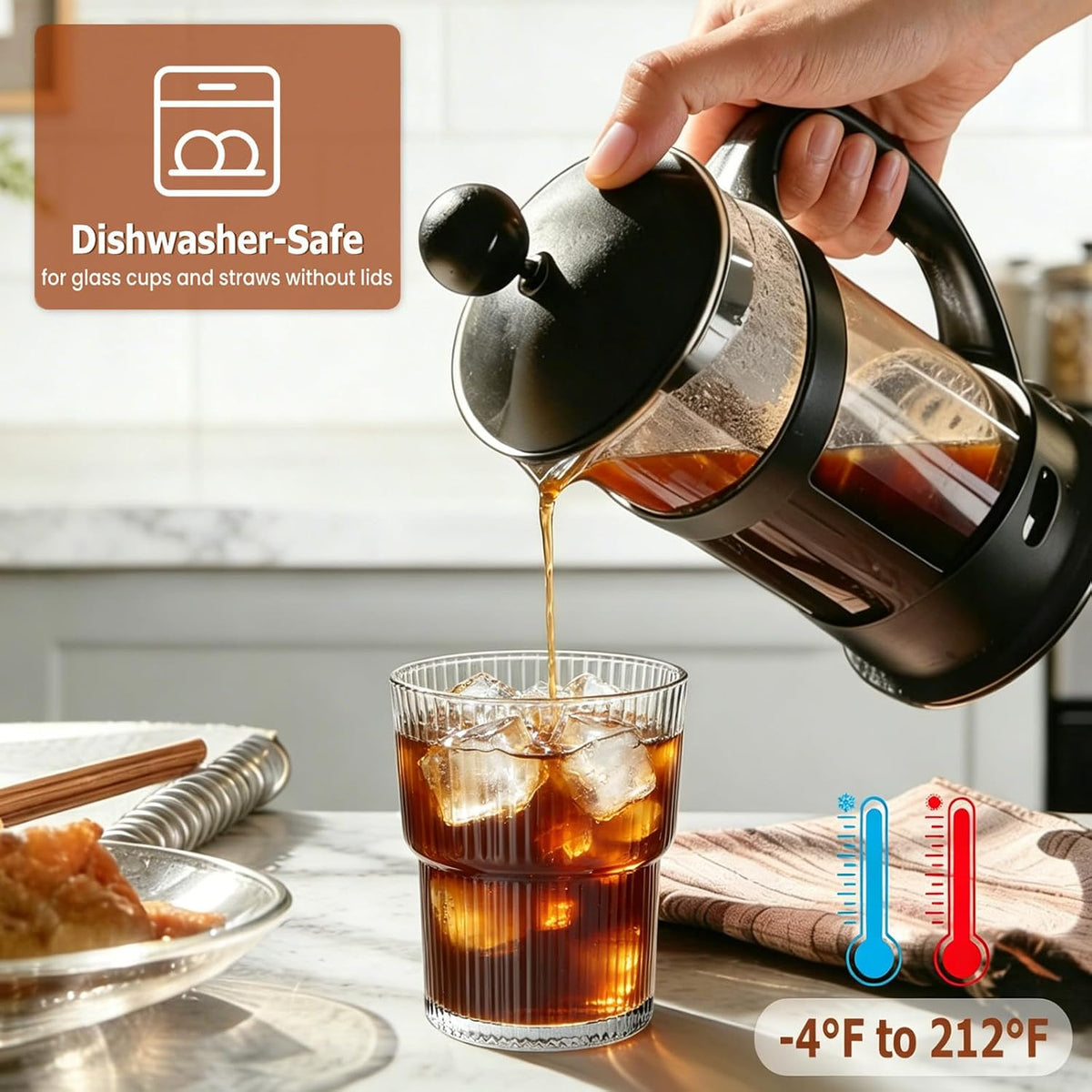 20 Oz Ribbed Glass Coffee Tumblers with Lids and Straws, 4 Pack