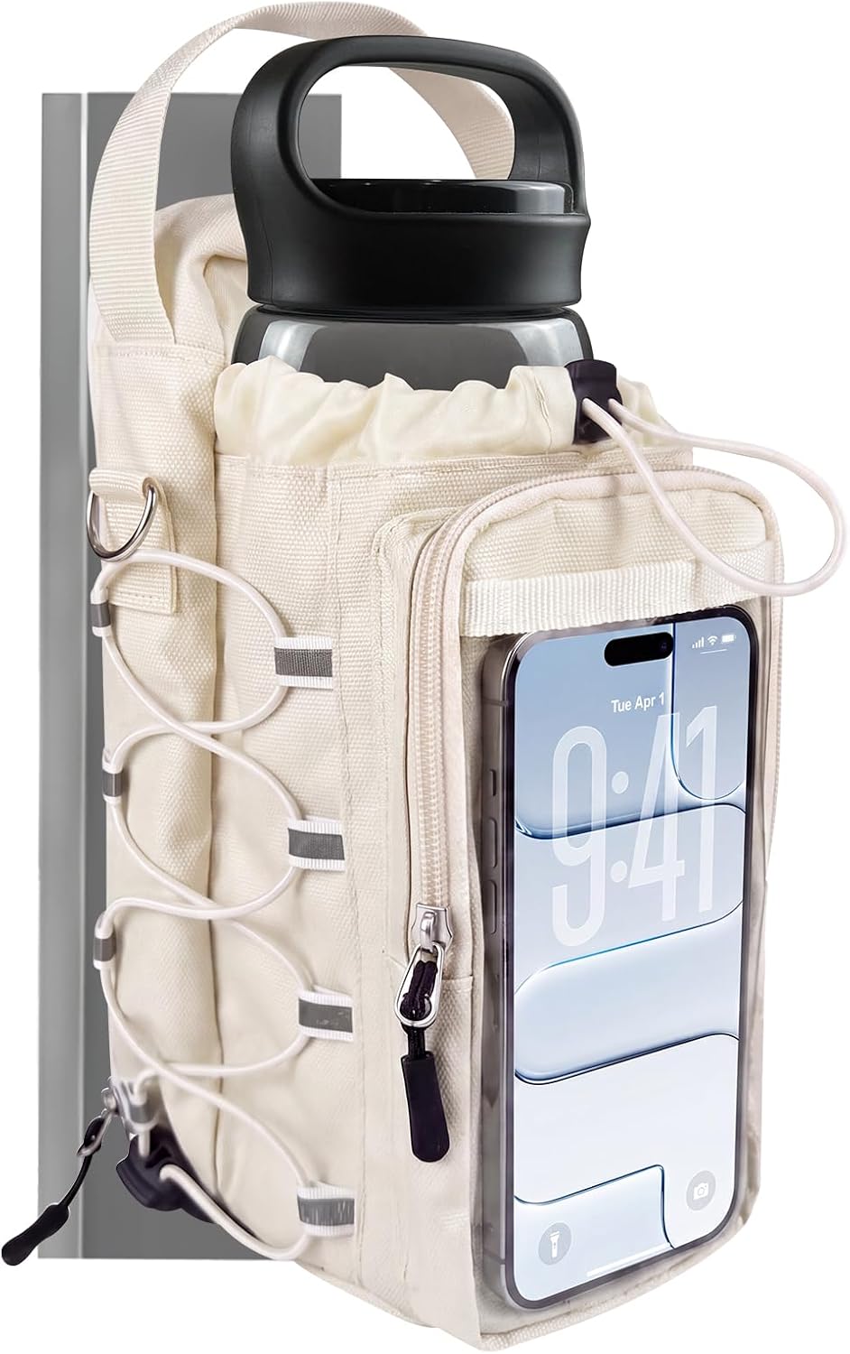 Magnetic Gym Bag, Magnetic Gym Water Bottle Bag with Strap 4 Strong Magnets, Upgraded Clear Design Phone Bag, Gym Gifts for Men & Women Gym accessories (Black)