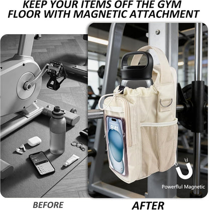 Magnetic Gym Bag, Magnetic Gym Water Bottle Bag with Strap 4 Strong Magnets, Upgraded Clear Design Phone Bag, Gym Gifts for Men & Women Gym accessories (Black)