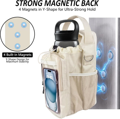 Magnetic Gym Bag, Magnetic Gym Water Bottle Bag with Strap 4 Strong Magnets, Upgraded Clear Design Phone Bag, Gym Gifts for Men & Women Gym accessories (Black)