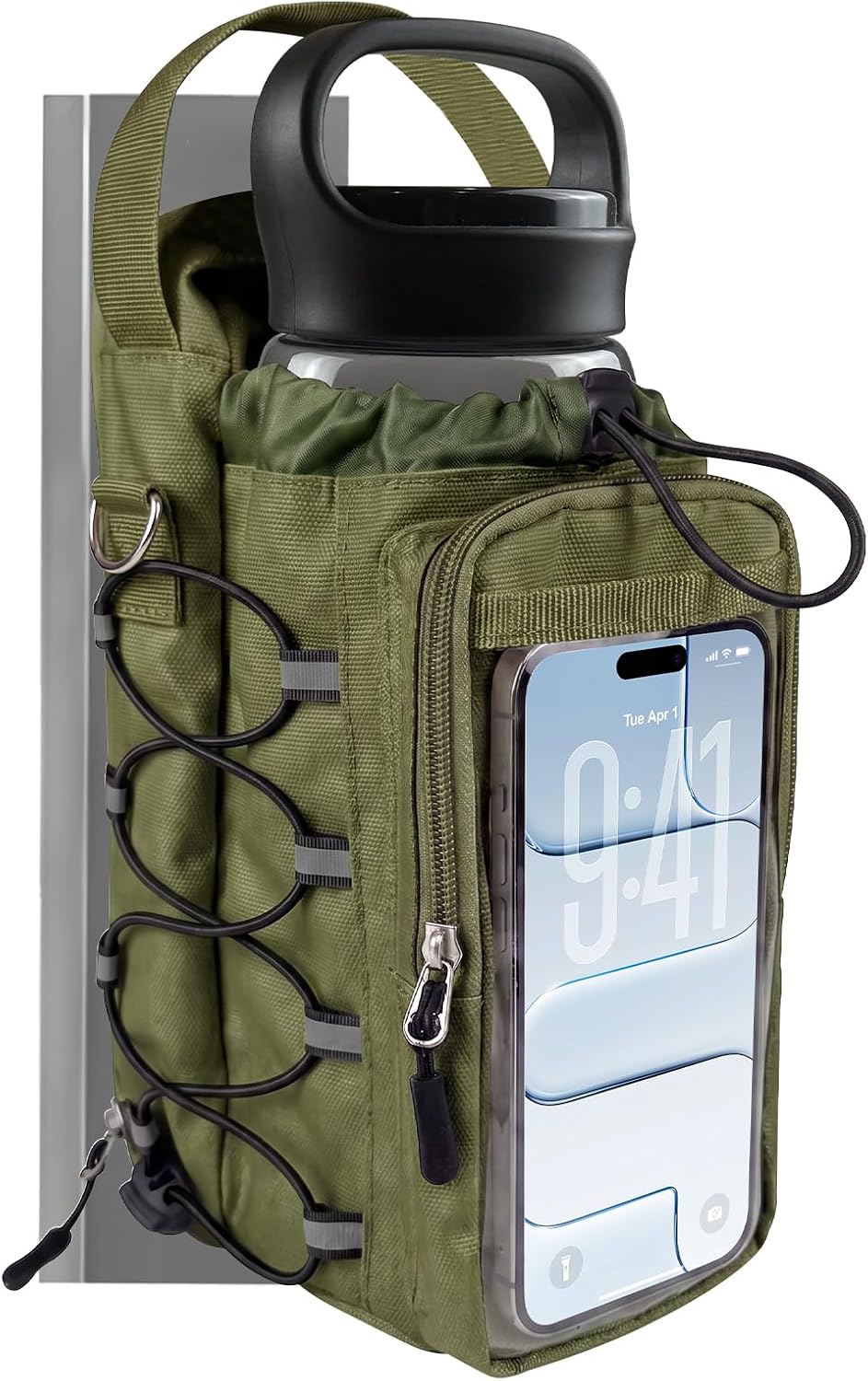 Magnetic Gym Bag, Magnetic Gym Water Bottle Bag with Strap 4 Strong Magnets, Upgraded Clear Design Phone Bag, Gym Gifts for Men & Women Gym accessories (Black)