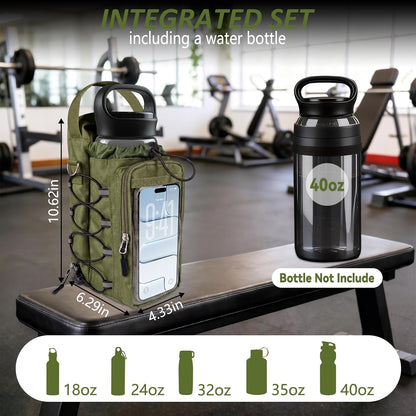 Magnetic Gym Bag, Magnetic Gym Water Bottle Bag with Strap 4 Strong Magnets, Upgraded Clear Design Phone Bag, Gym Gifts for Men & Women Gym accessories (Black)