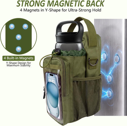 Magnetic Gym Bag, Magnetic Gym Water Bottle Bag with Strap 4 Strong Magnets, Upgraded Clear Design Phone Bag, Gym Gifts for Men & Women Gym accessories (Black)