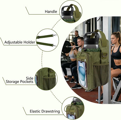 Magnetic Gym Bag, Magnetic Gym Water Bottle Bag with Strap 4 Strong Magnets, Upgraded Clear Design Phone Bag, Gym Gifts for Men & Women Gym accessories (Black)