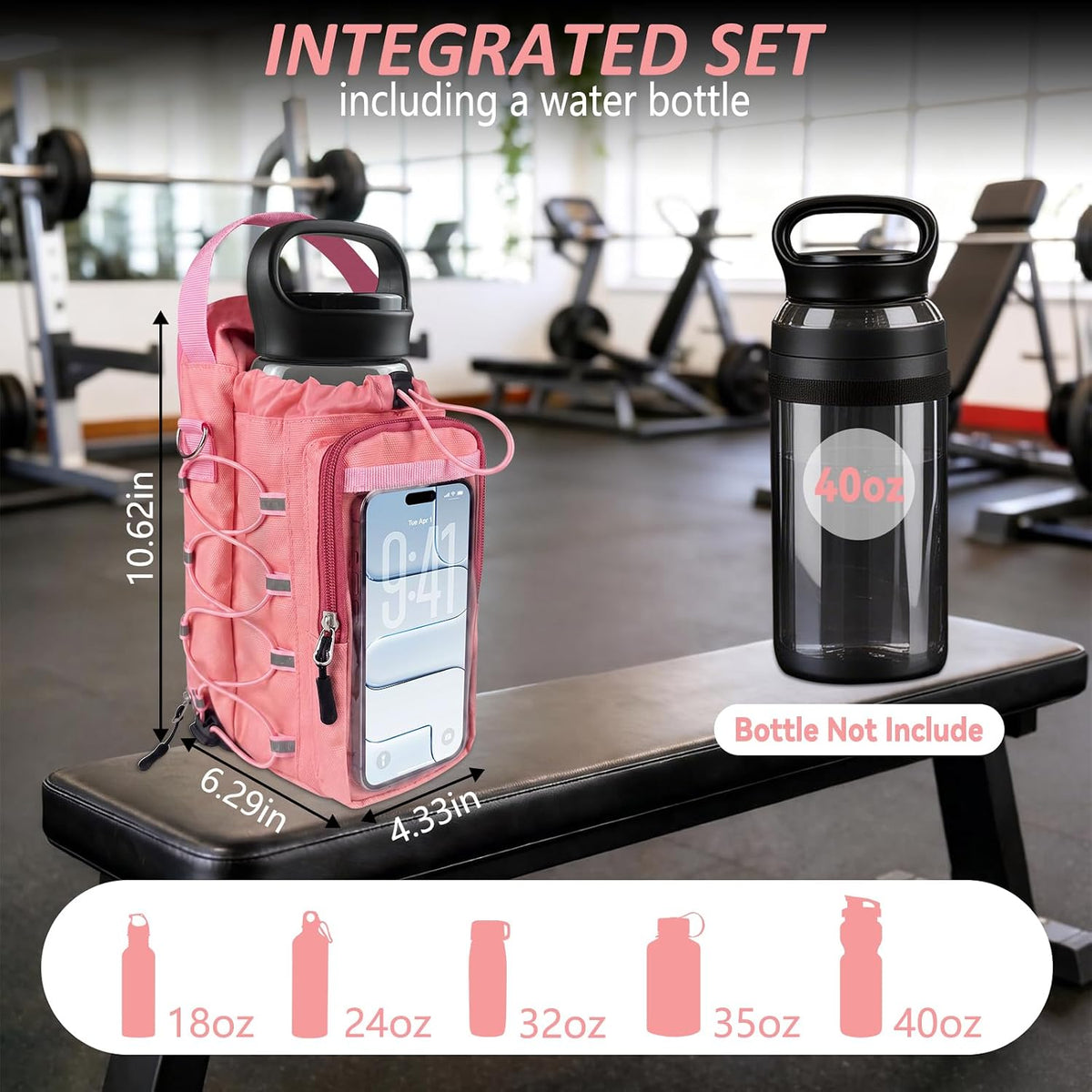 Magnetic Gym Bag, Magnetic Gym Water Bottle Bag with Strap 4 Strong Magnets, Upgraded Clear Design Phone Bag, Gym Gifts for Men & Women Gym accessories (Black)