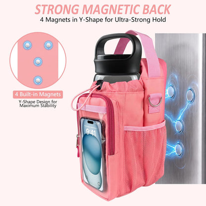 Magnetic Gym Bag, Magnetic Gym Water Bottle Bag with Strap 4 Strong Magnets, Upgraded Clear Design Phone Bag, Gym Gifts for Men & Women Gym accessories (Black)