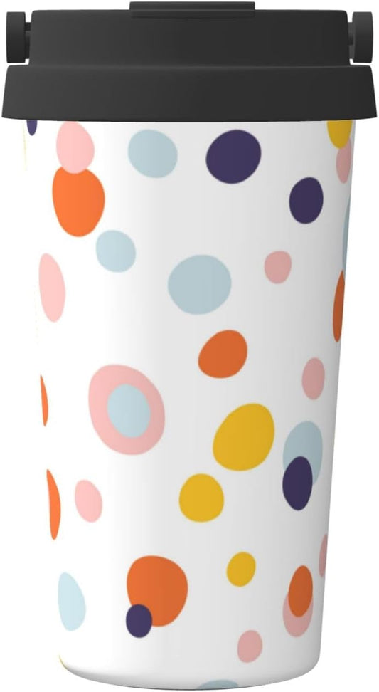 Colorful Navy Floral Design Flip Lid Coffee Tumbler | Dual Layer Temperature Lock Stainless Steel Mug Flip Top Portable Tumbler for Daily City Outdoor Moves