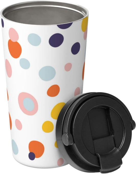 Colorful Navy Floral Design Flip Lid Coffee Tumbler | Dual Layer Temperature Lock Stainless Steel Mug Flip Top Portable Tumbler for Daily City Outdoor Moves