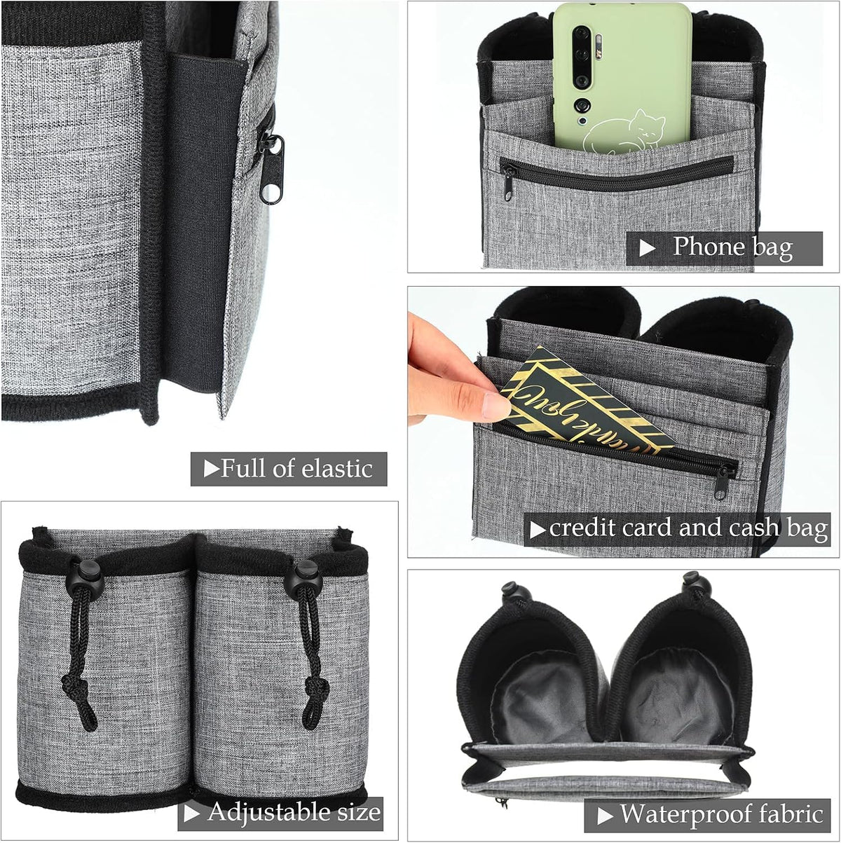 Luggage Cup Holder Travel Essentials Cup Holder, Hands-Free Drink Holder with 2 Coffee Mugs Tightening Drawstring, Accessory for Flying & Travelers - Travel Luggage Accessories (Grey)