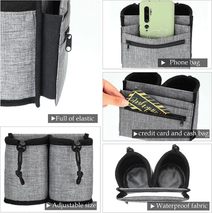 Luggage Cup Holder Travel Essentials Cup Holder, Hands-Free Drink Holder with 2 Coffee Mugs Tightening Drawstring, Accessory for Flying & Travelers - Travel Luggage Accessories (Grey)