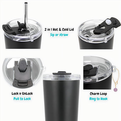 20 oz Stainless Steel Tumbler | Double Walled Vacuum Insulated Mug With Lid, 2 Straws, For Hot & Cold Drinks (20oz Dragonfly)