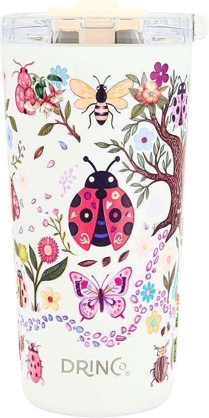 20 oz Stainless Steel Tumbler | Double Walled Vacuum Insulated Mug With Lid, 2 Straws, For Hot & Cold Drinks (20oz Dragonfly)