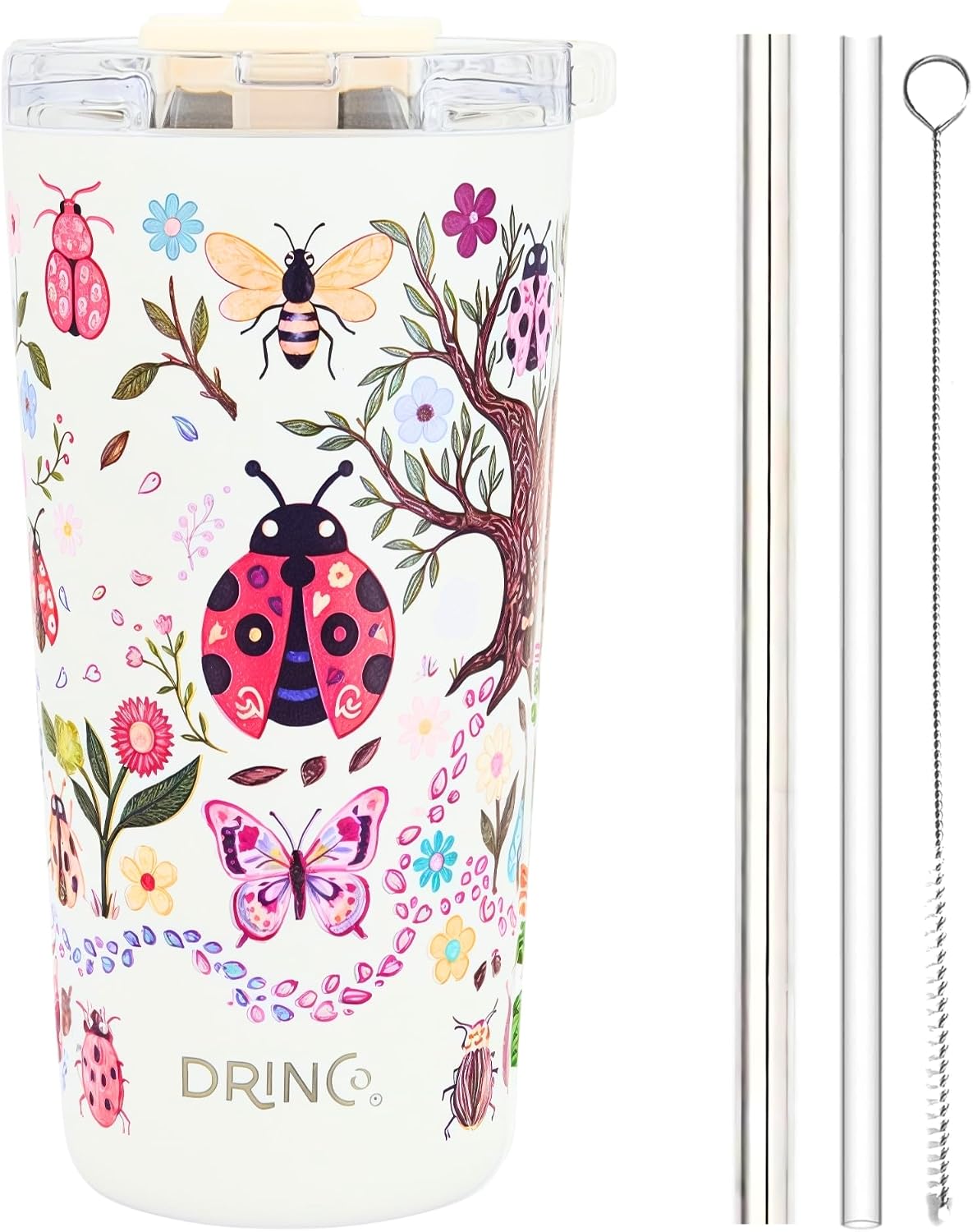 20 oz Stainless Steel Tumbler | Double Walled Vacuum Insulated Mug With Lid, 2 Straws, For Hot & Cold Drinks (20oz Dragonfly)