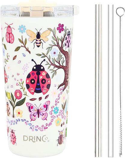 20 oz Stainless Steel Tumbler | Double Walled Vacuum Insulated Mug With Lid, 2 Straws, For Hot & Cold Drinks (20oz Dragonfly)