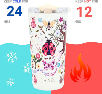 20 oz Stainless Steel Tumbler | Double Walled Vacuum Insulated Mug With Lid, 2 Straws, For Hot & Cold Drinks (20oz Dragonfly)