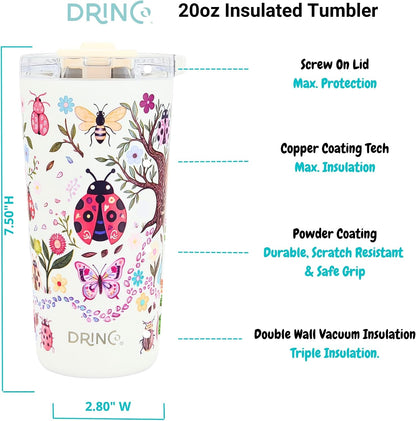 20 oz Stainless Steel Tumbler | Double Walled Vacuum Insulated Mug With Lid, 2 Straws, For Hot & Cold Drinks (20oz Dragonfly)
