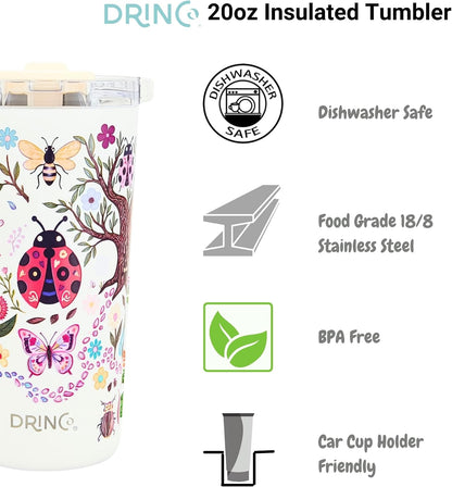 20 oz Stainless Steel Tumbler | Double Walled Vacuum Insulated Mug With Lid, 2 Straws, For Hot & Cold Drinks (20oz Dragonfly)
