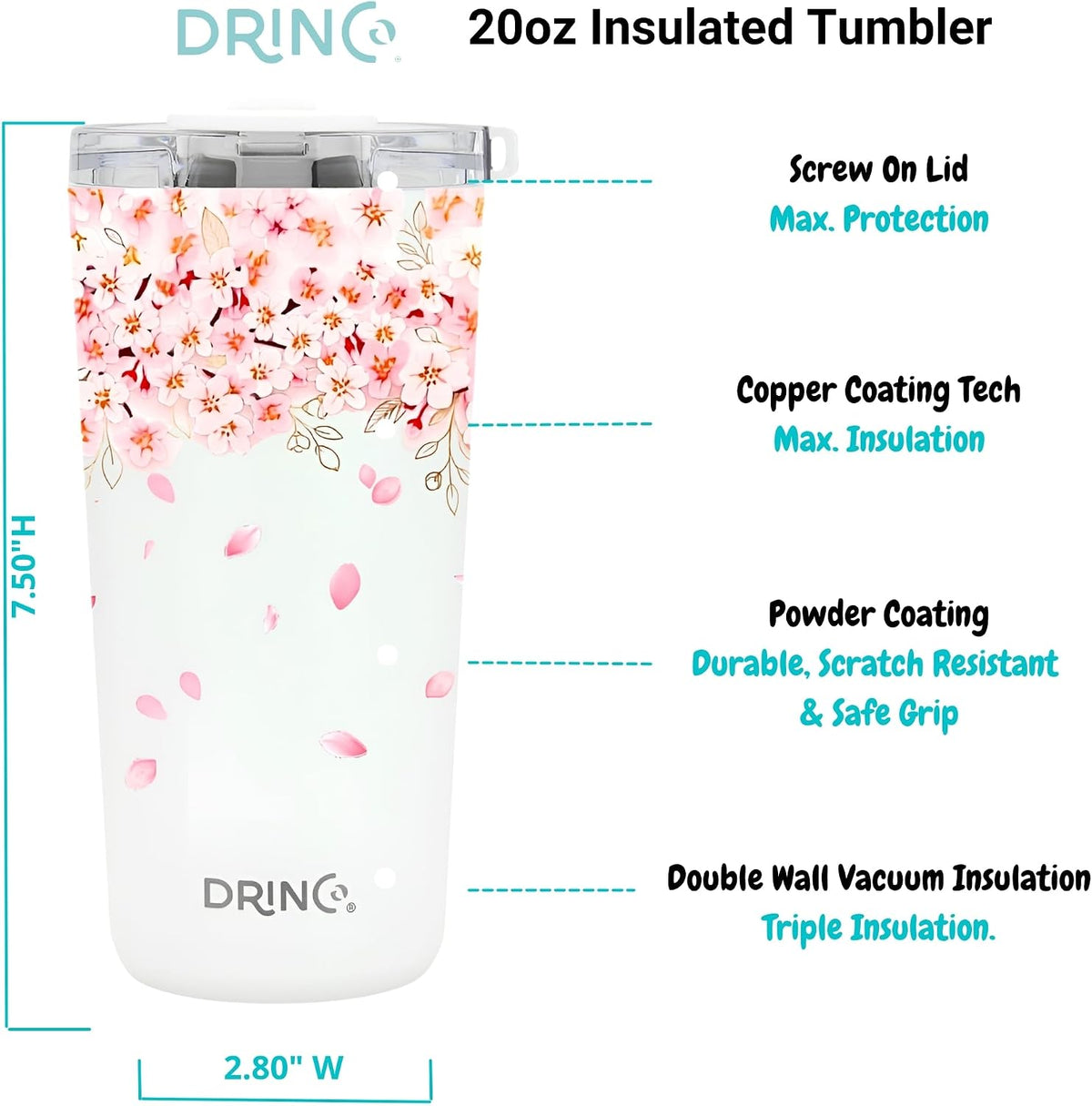 20 oz Stainless Steel Tumbler | Double Walled Vacuum Insulated Mug With Lid, 2 Straws, For Hot & Cold Drinks (20oz Dragonfly)