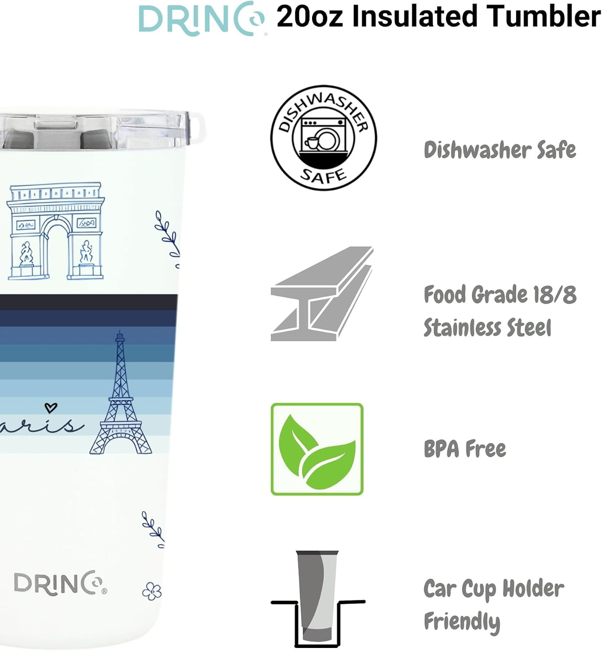 20 oz Stainless Steel Tumbler | Double Walled Vacuum Insulated Mug With Lid, 2 Straws, For Hot & Cold Drinks (20oz Dragonfly)