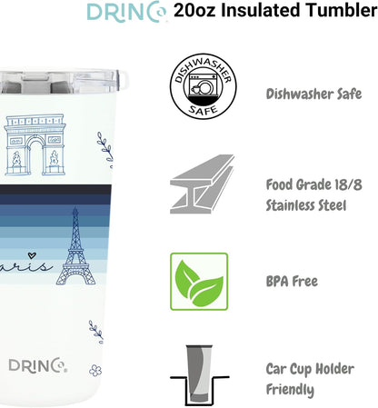 20 oz Stainless Steel Tumbler | Double Walled Vacuum Insulated Mug With Lid, 2 Straws, For Hot & Cold Drinks (20oz Dragonfly)