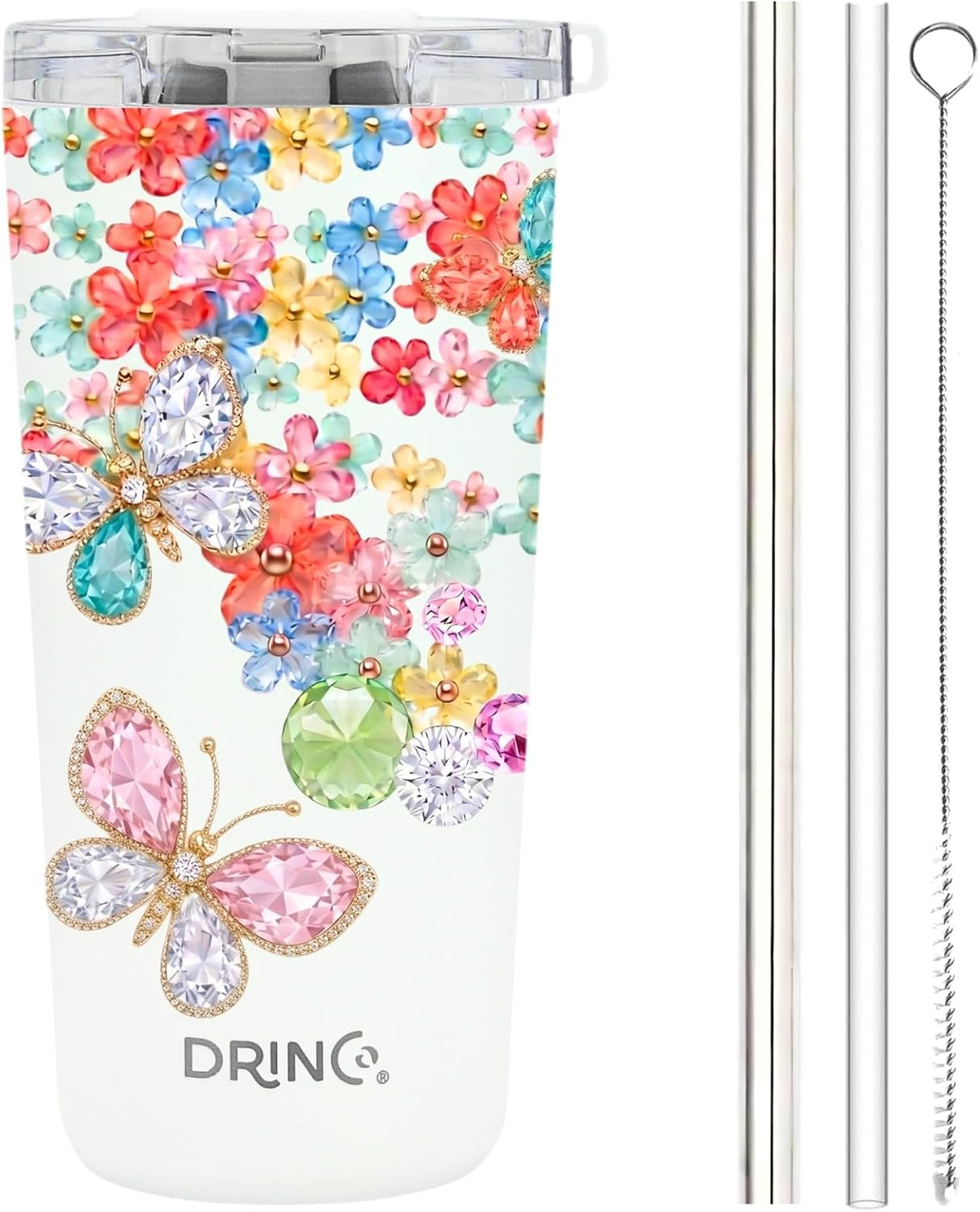 20 oz Stainless Steel Tumbler | Double Walled Vacuum Insulated Mug With Lid, 2 Straws, For Hot & Cold Drinks (20oz Dragonfly)