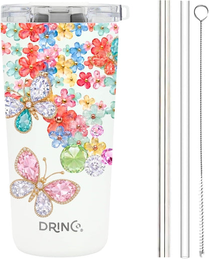 20 oz Stainless Steel Tumbler | Double Walled Vacuum Insulated Mug With Lid, 2 Straws, For Hot & Cold Drinks (20oz Dragonfly)