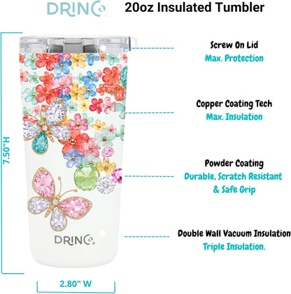 20 oz Stainless Steel Tumbler | Double Walled Vacuum Insulated Mug With Lid, 2 Straws, For Hot & Cold Drinks (20oz Dragonfly)