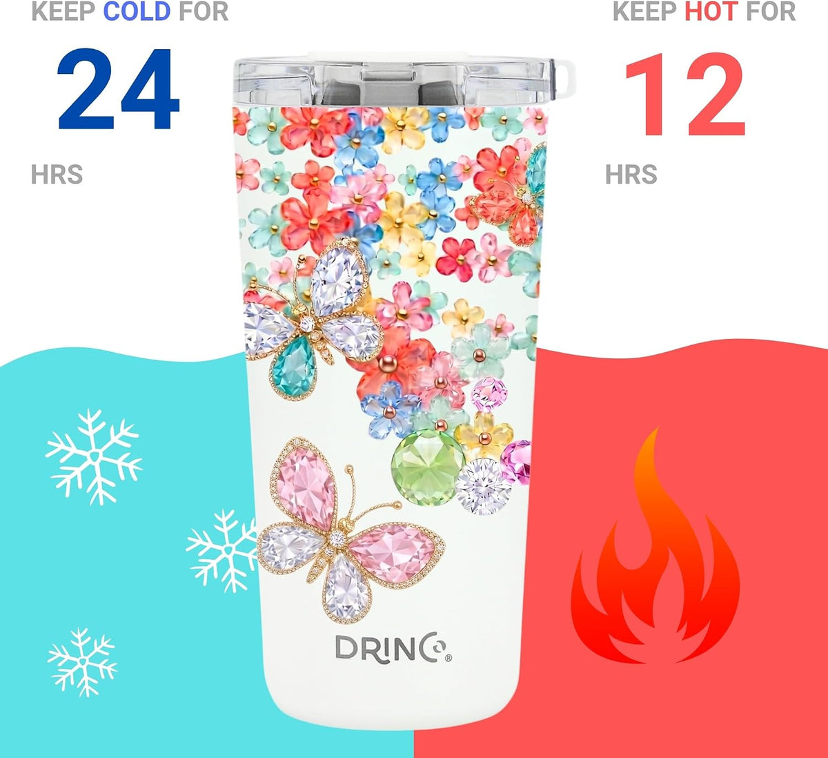 20 oz Stainless Steel Tumbler | Double Walled Vacuum Insulated Mug With Lid, 2 Straws, For Hot & Cold Drinks (20oz Dragonfly)