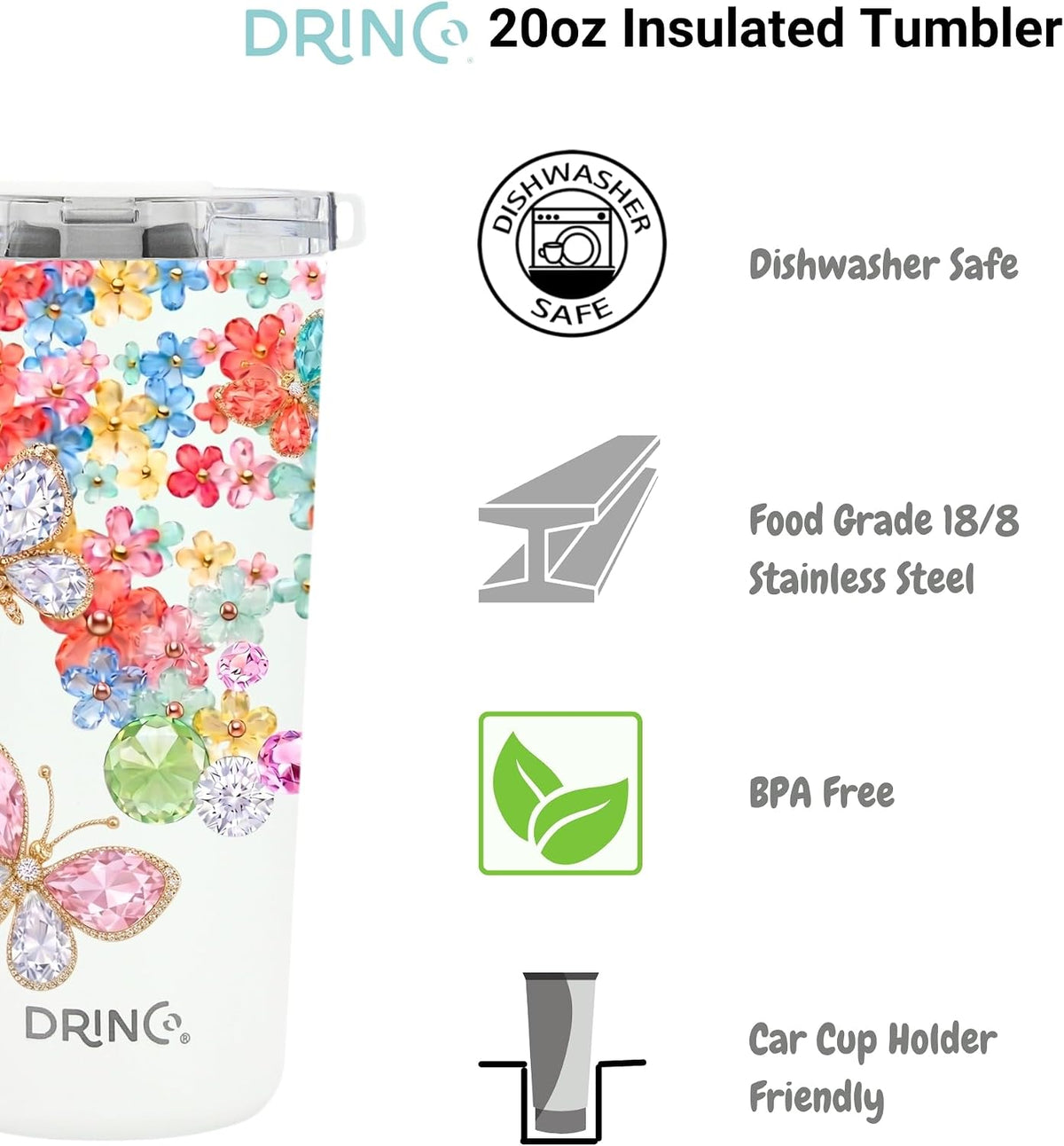 20 oz Stainless Steel Tumbler | Double Walled Vacuum Insulated Mug With Lid, 2 Straws, For Hot & Cold Drinks (20oz Dragonfly)