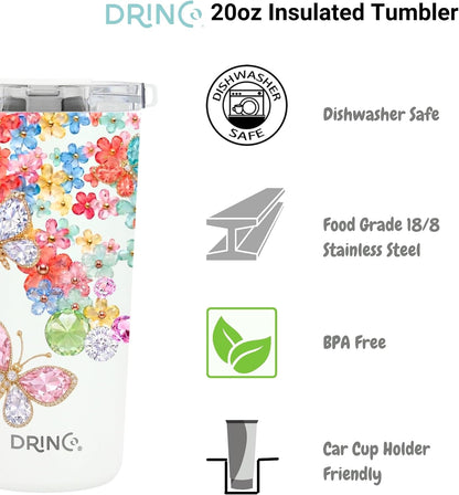 20 oz Stainless Steel Tumbler | Double Walled Vacuum Insulated Mug With Lid, 2 Straws, For Hot & Cold Drinks (20oz Dragonfly)