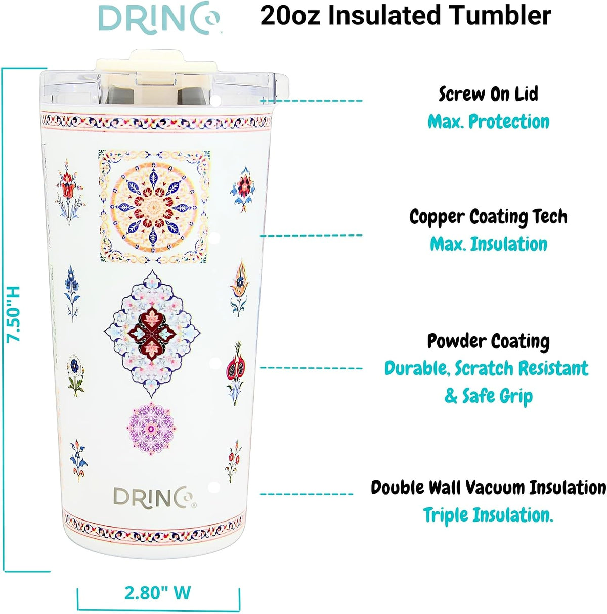 20 oz Stainless Steel Tumbler | Double Walled Vacuum Insulated Mug With Lid, 2 Straws, For Hot & Cold Drinks (20oz Dragonfly)