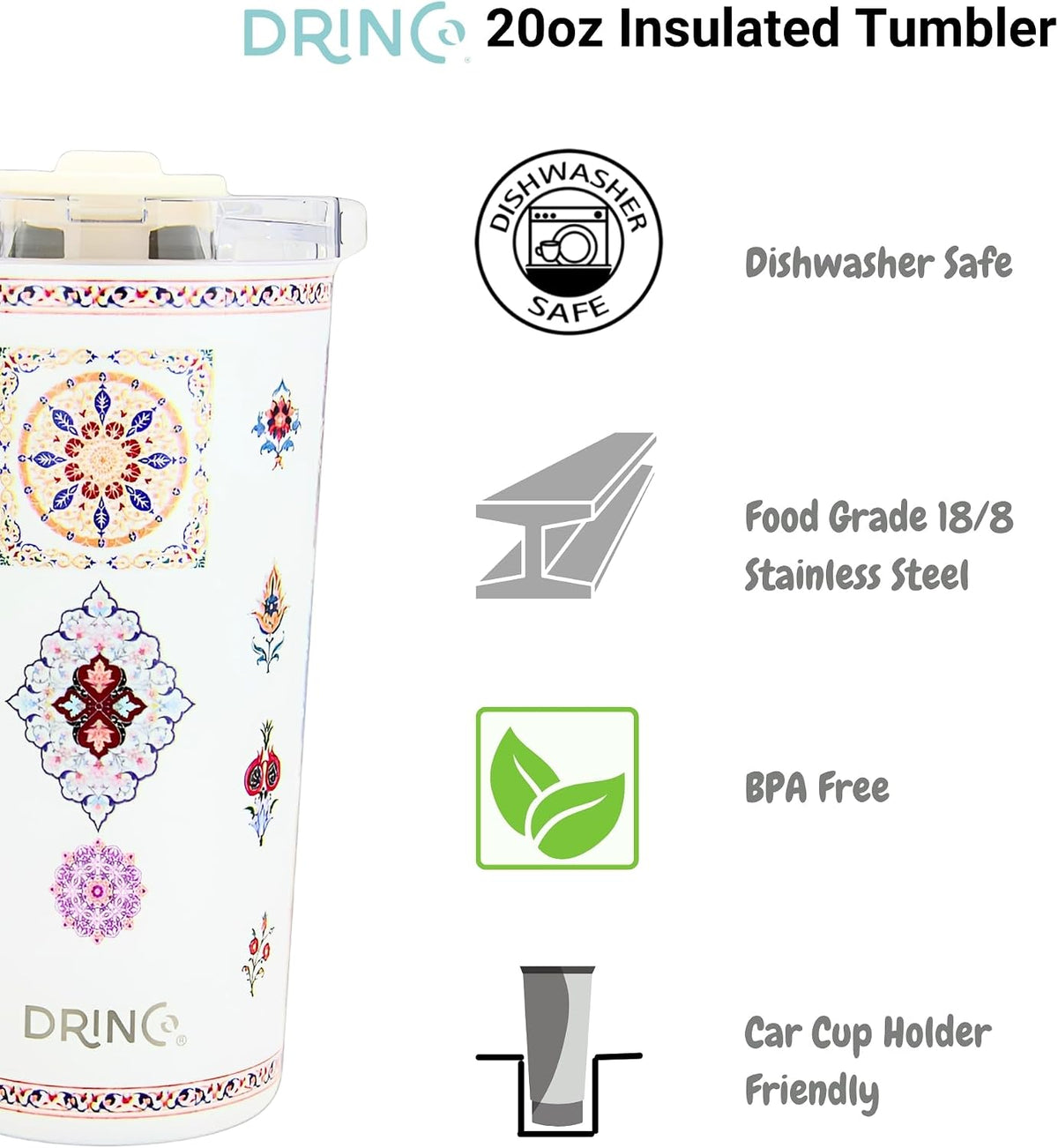 20 oz Stainless Steel Tumbler | Double Walled Vacuum Insulated Mug With Lid, 2 Straws, For Hot & Cold Drinks (20oz Dragonfly)